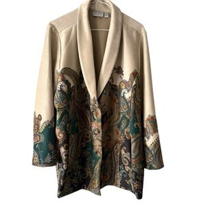 Susan Graver Women’s Blazer Tan Paisley 3 Button Size 2XP